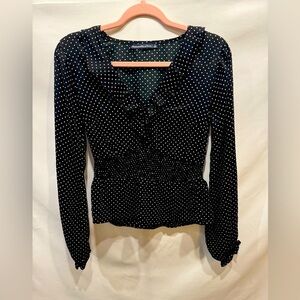 Abercrombie & Fitch Black & White Polka Dot Ruffle Long Sleeve Blouse | Small